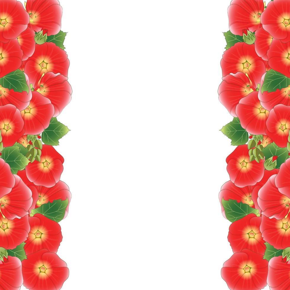 Red Alcea Rosea Border - hollyhocks vector