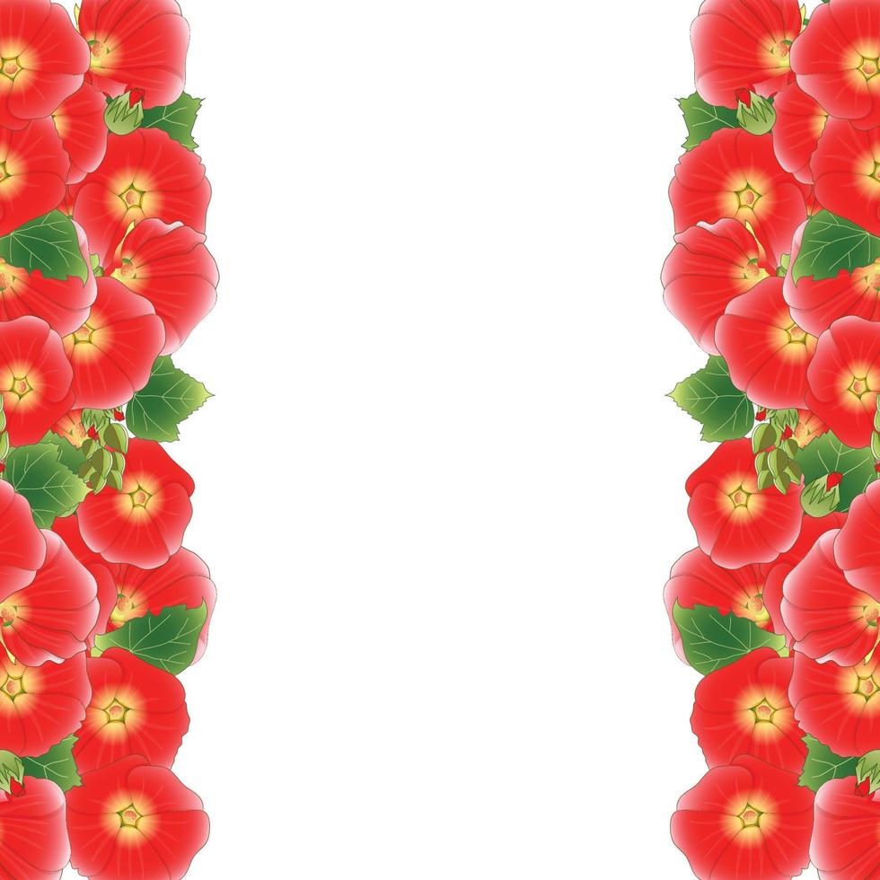 Red Alcea Rosea Border - hollyhocks vector