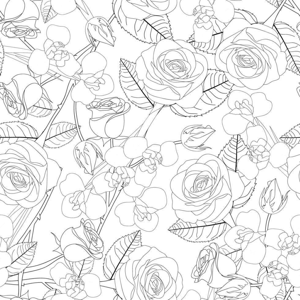 Rose and Iris Flower Outline on White Background vector
