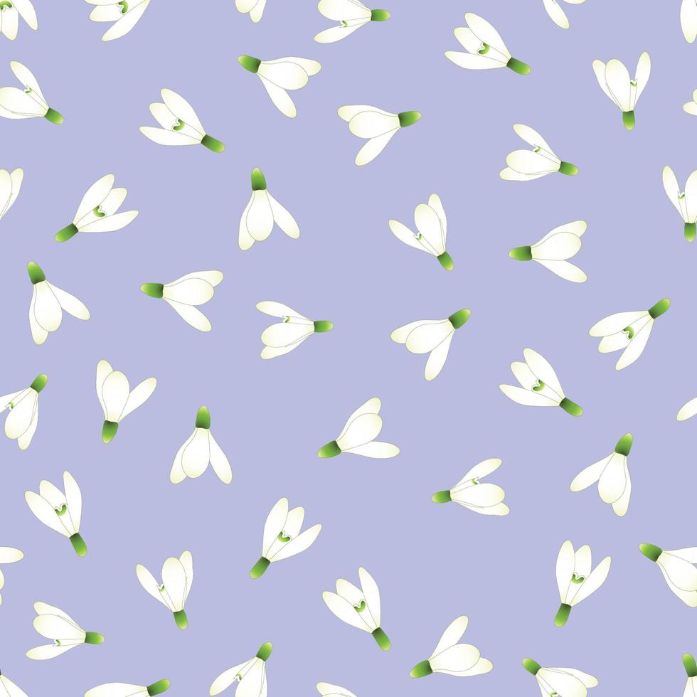 White Snowdrop Seamless on Light Purple Background vector