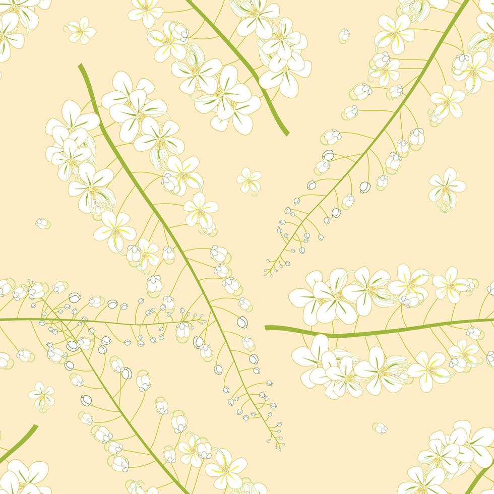 White Cassia Fistula - Golden Shower Flower on Yellow Background vector