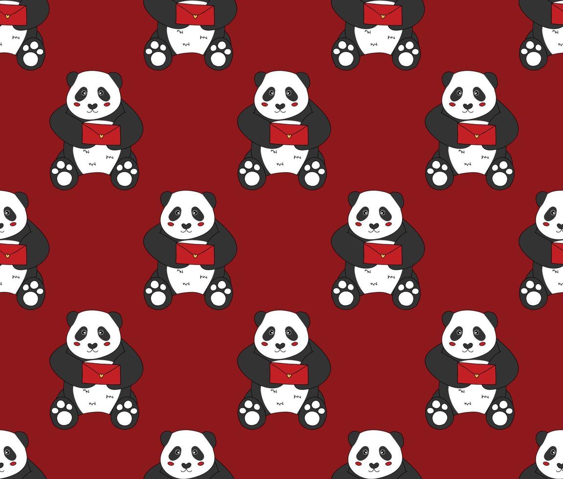Cute Panda with Red Letter on Red Background. vector