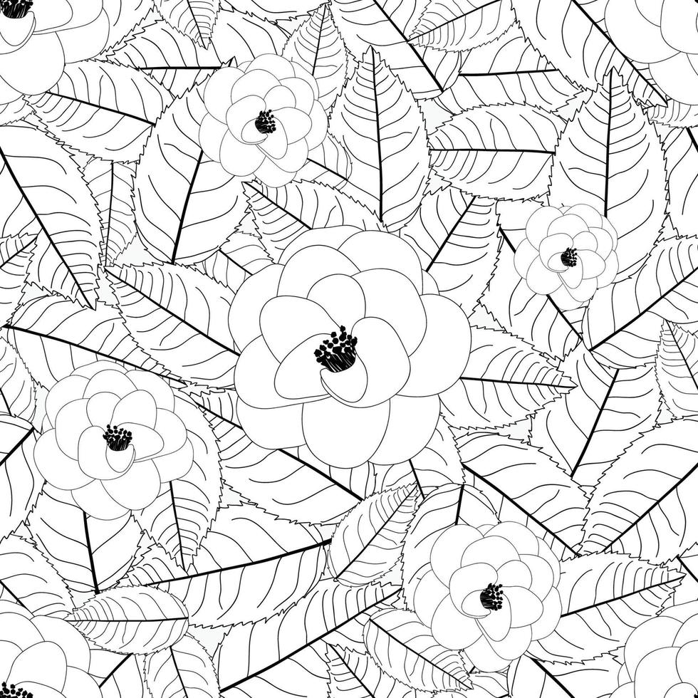 White Camellia Flower Outline on White Background vector