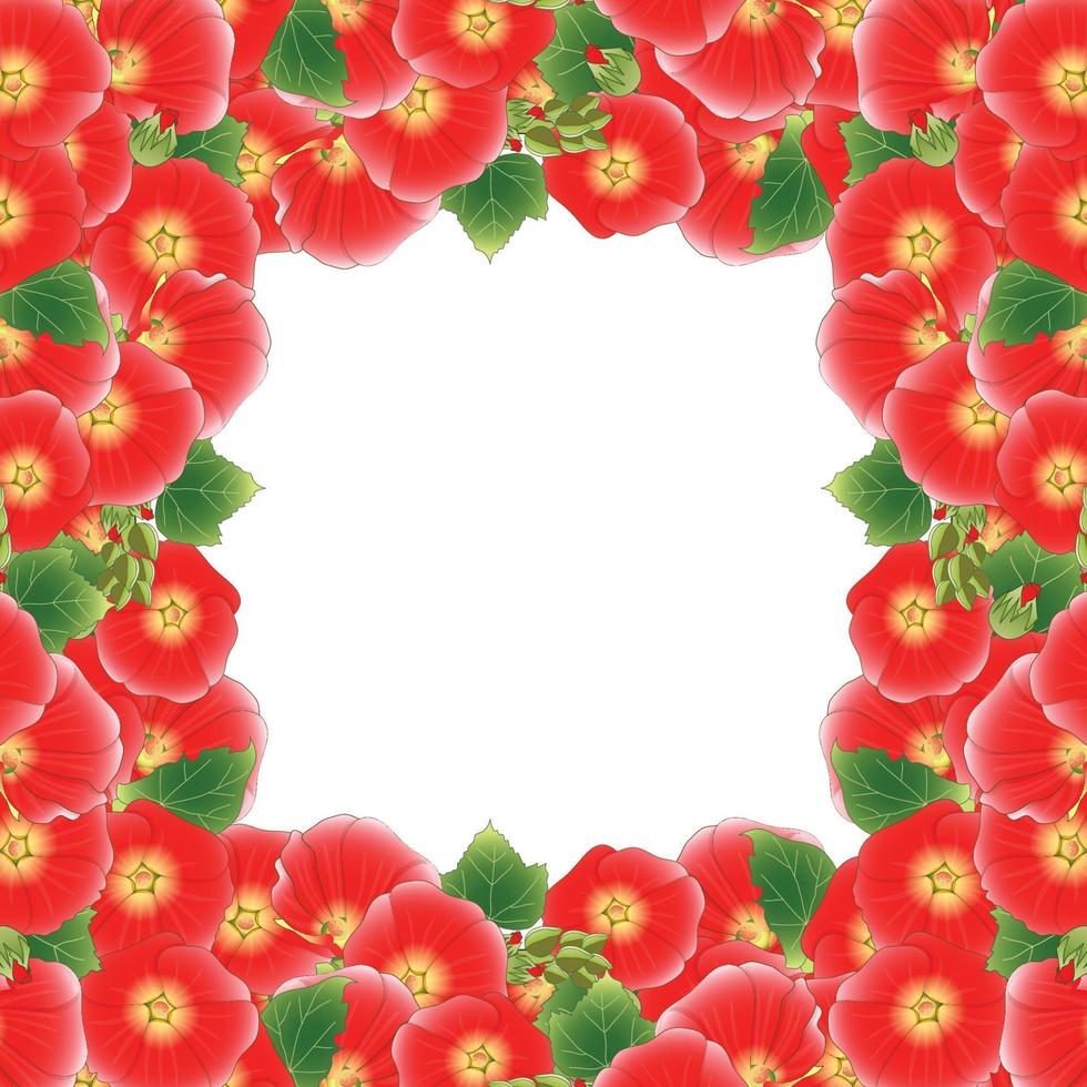 Red Alcea Rosea Border - hollyhocks2 vector