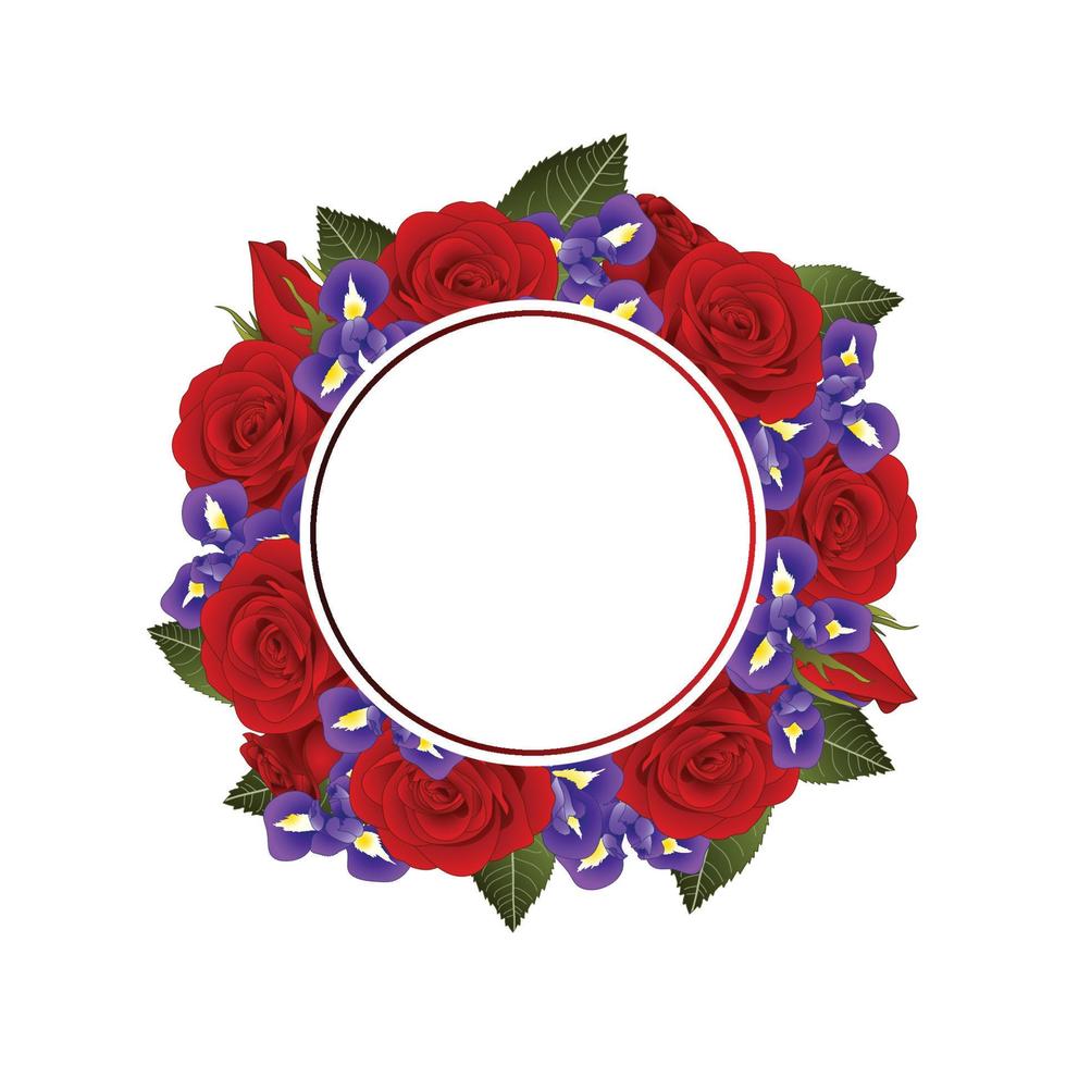 guirnalda de banner de flor de rosa roja y iris vector