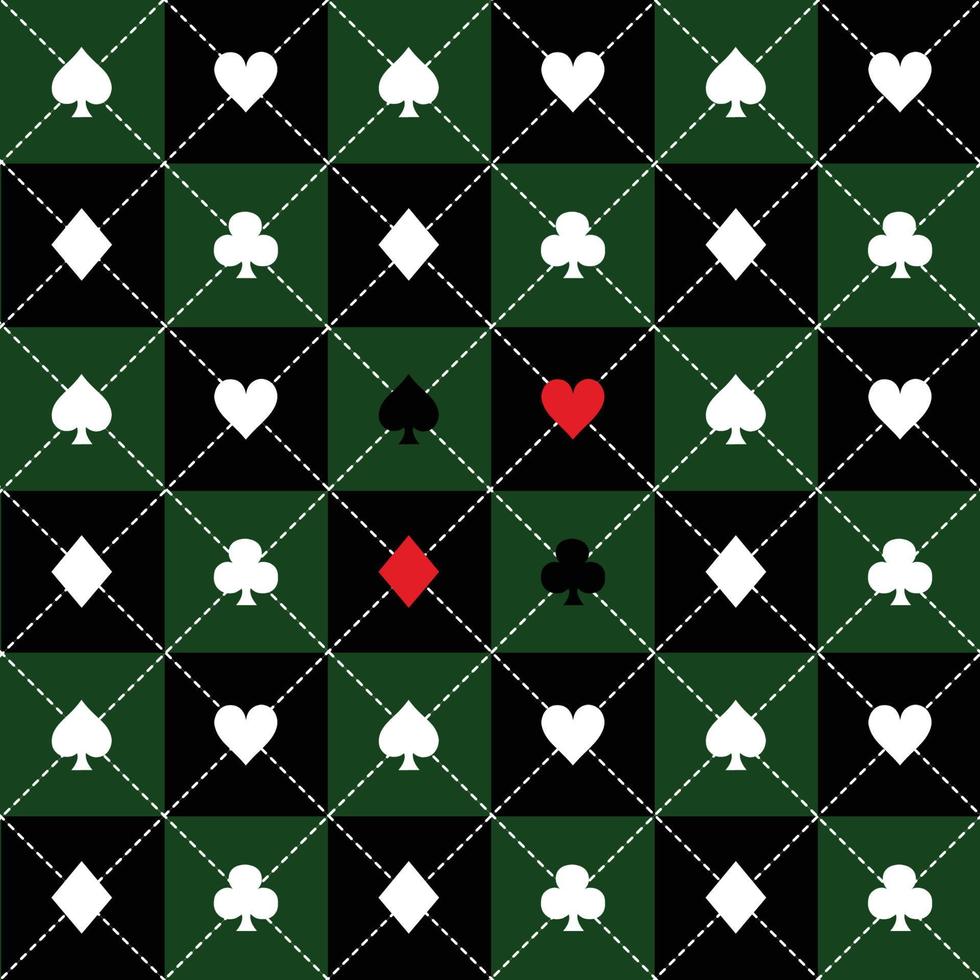 Card Suits Green Black White Chess Board Diamond Background vector