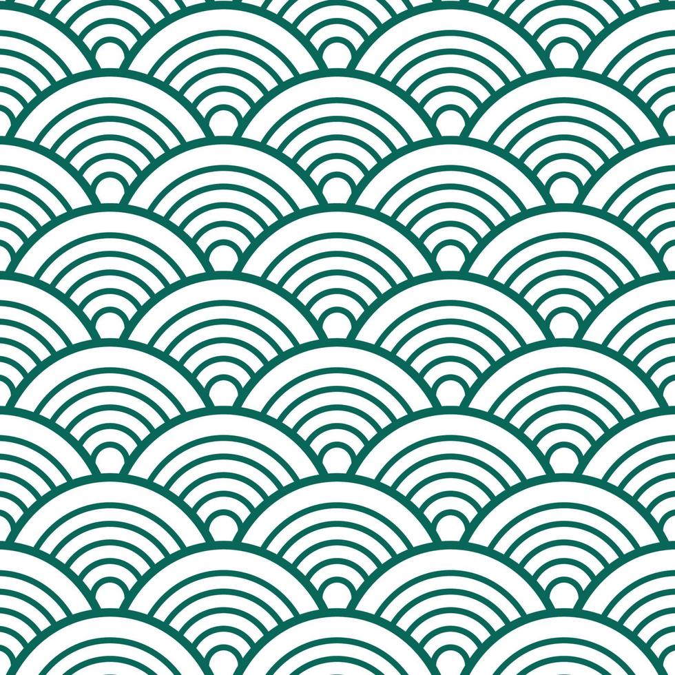 Indigo White Green Traditional Wave Japanese Chinese Seigaiha Pattern Background vector