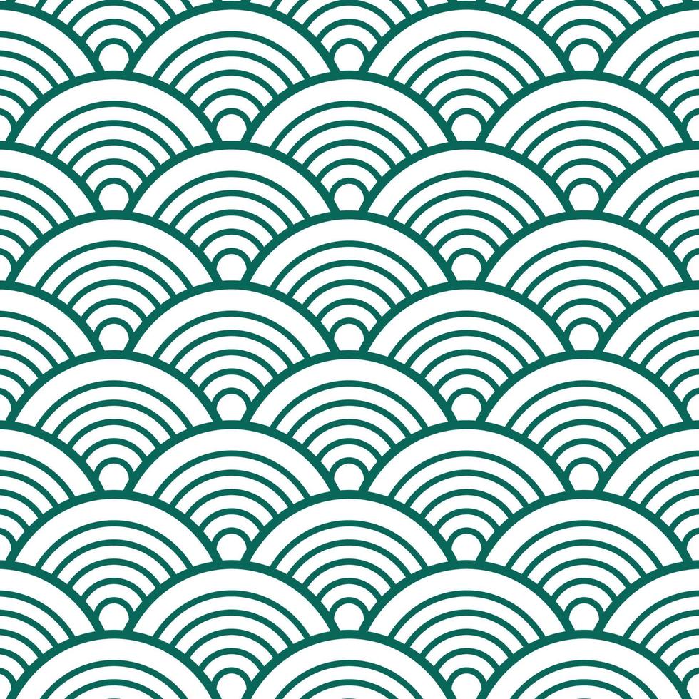 Indigo White Green Traditional Wave Japanese Chinese Seigaiha Pattern Background vector