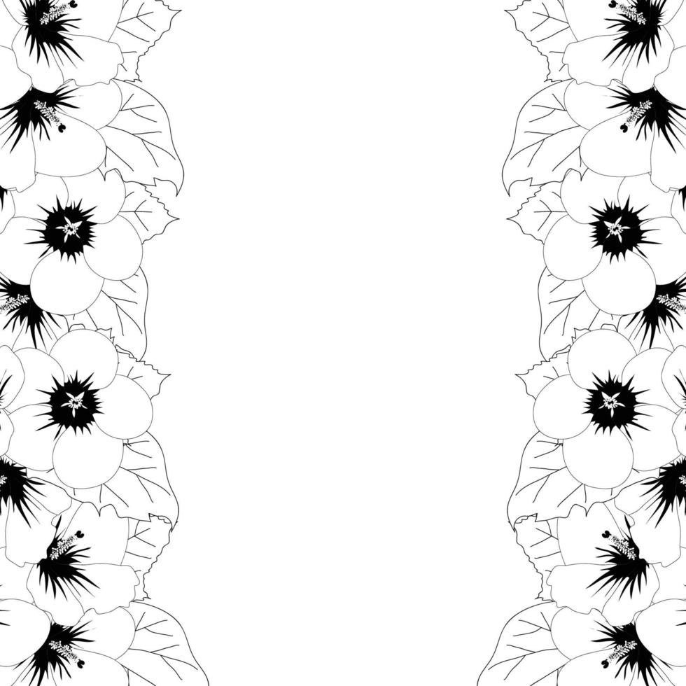 Hibiscus syriacus Outline - Rose of Sharon Border vector