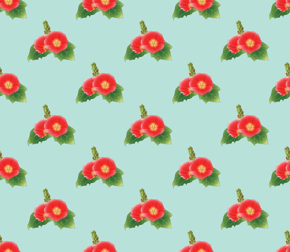 Red Hollyhock on Green Mint Background vector