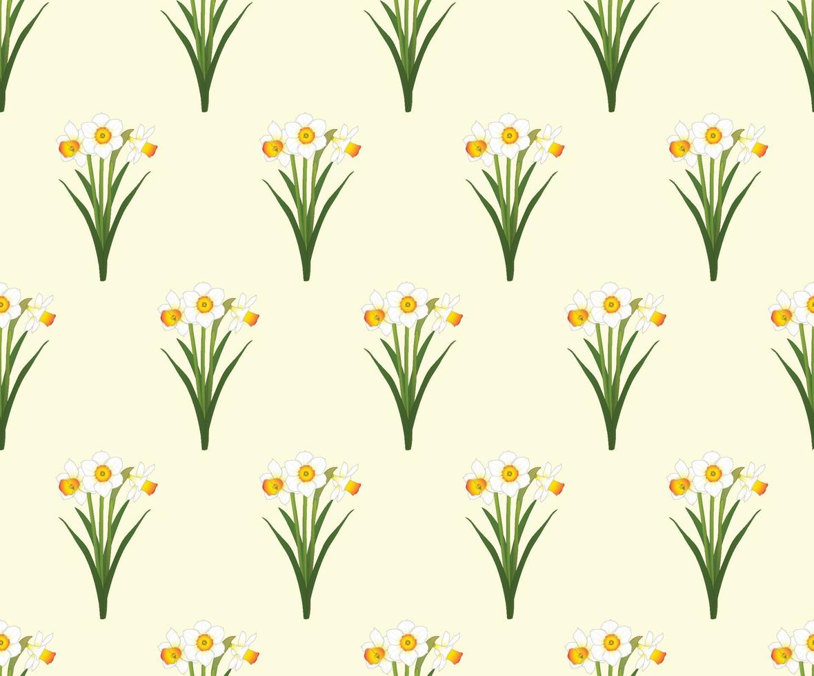 Daffodil - Narcissus Seamless on Ivory Beige Background vector