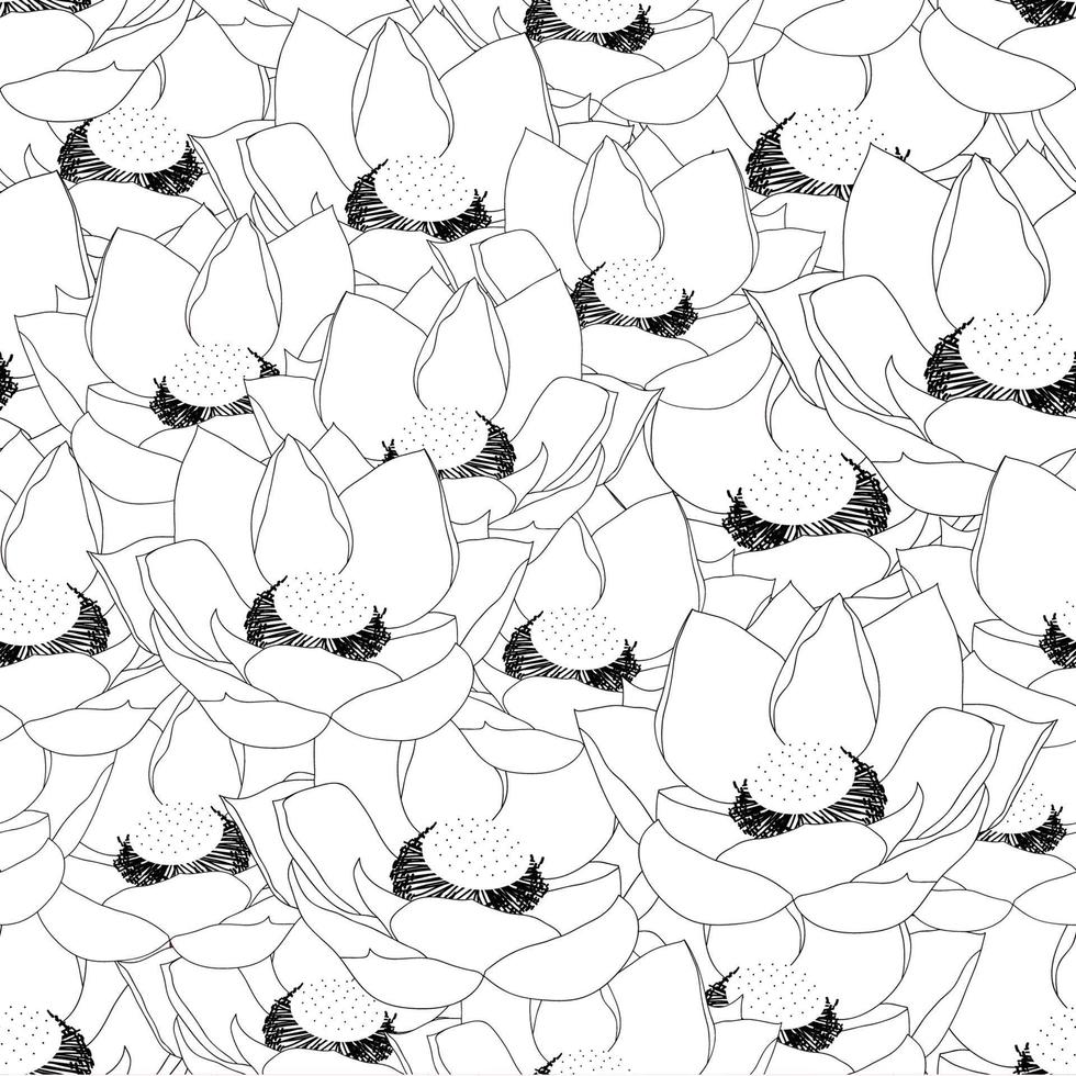 Indian lotus Outline Seamless Background vector