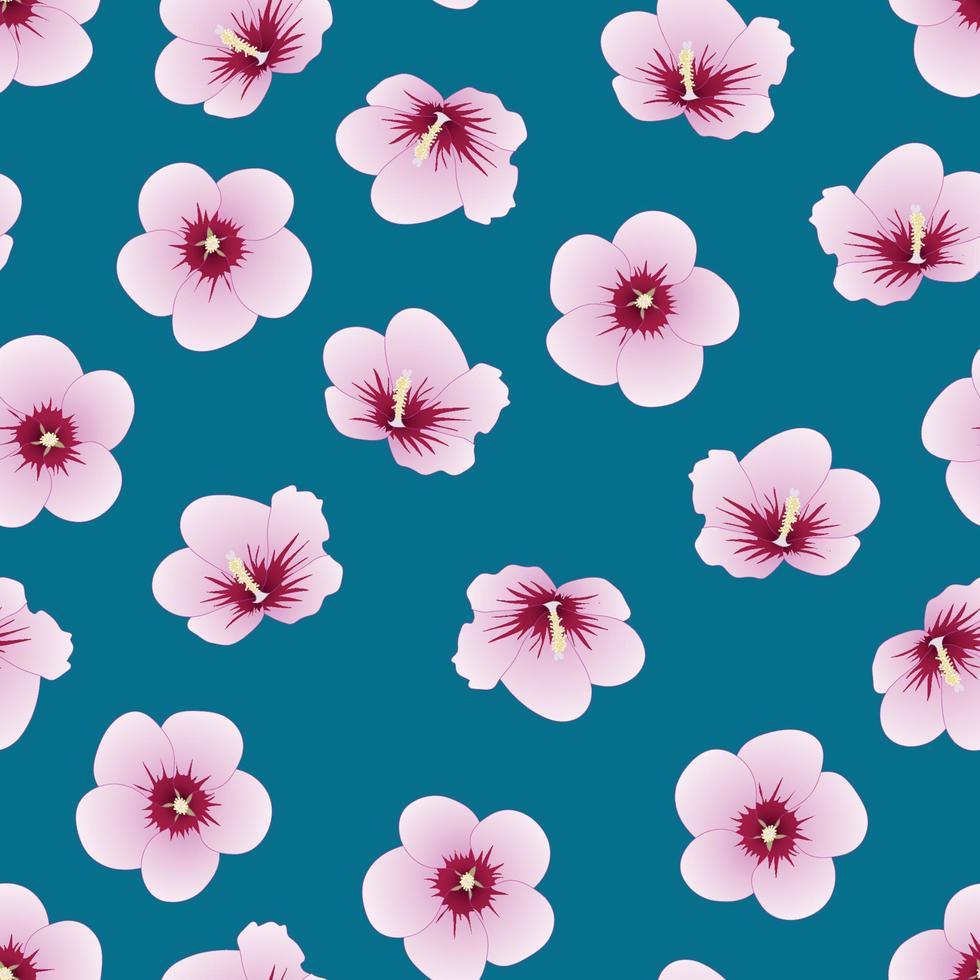 Hibiscus syriacus - Rose of Sharon on Indigo Blue Background. vector