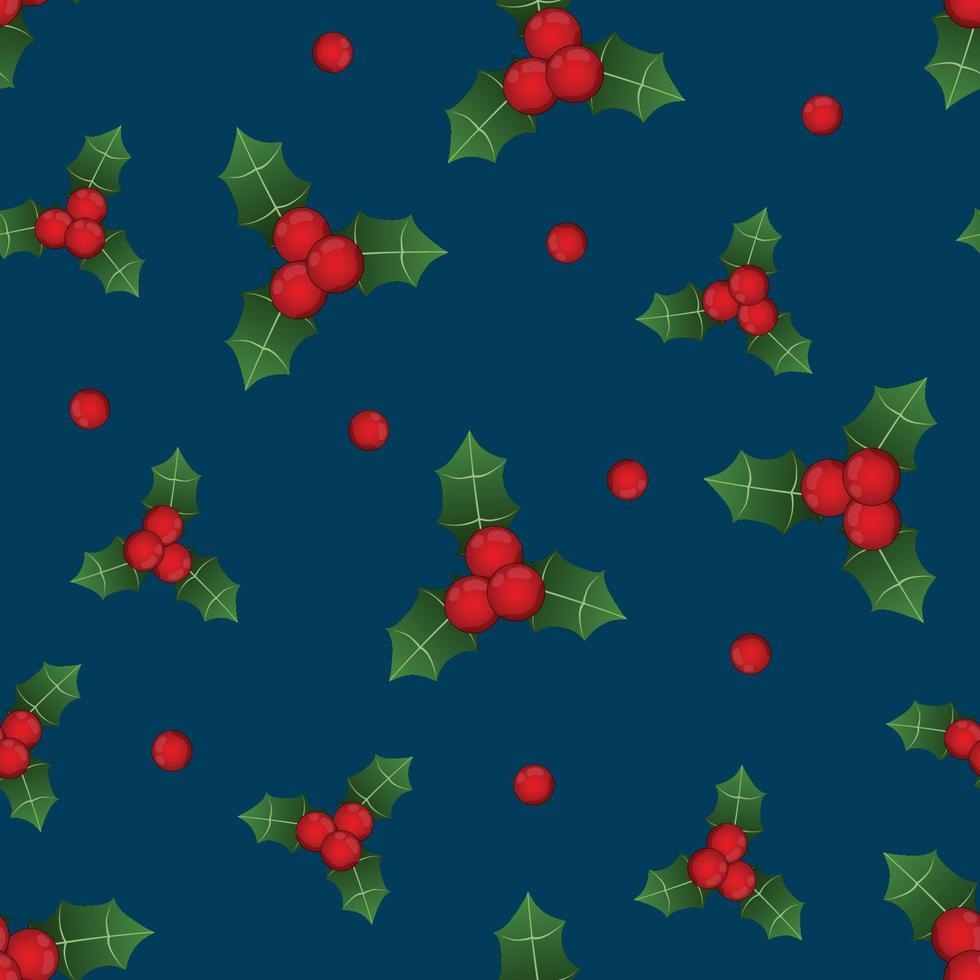 Red Berry Christmas on Indigo Blue Background. vector