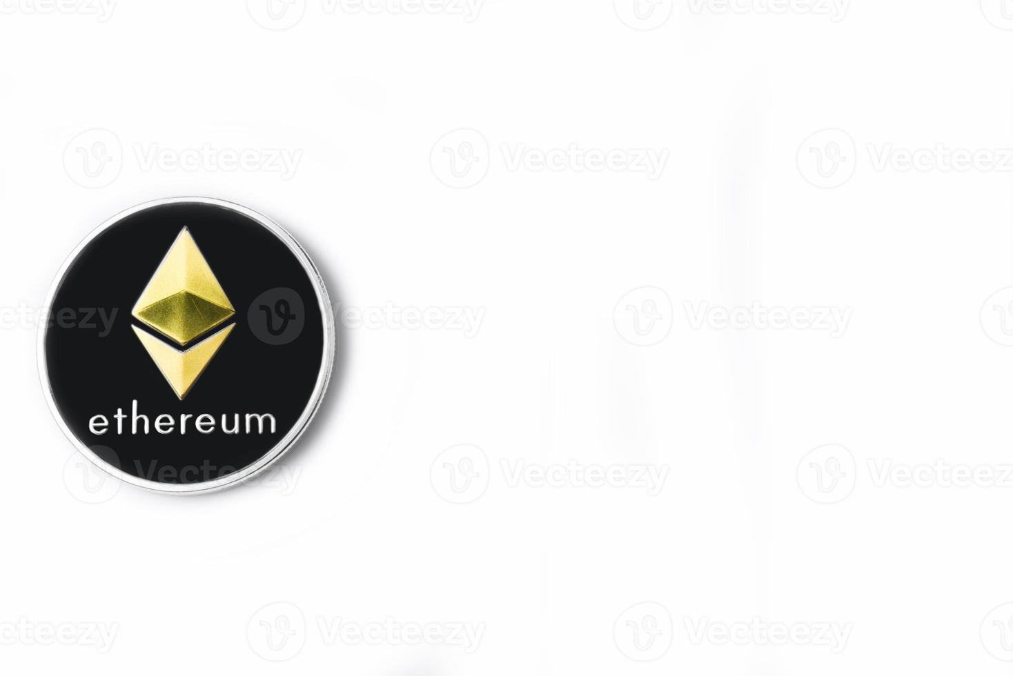 Single Real coin of cryptocurrency Silver Ethereum isolated on white background photo