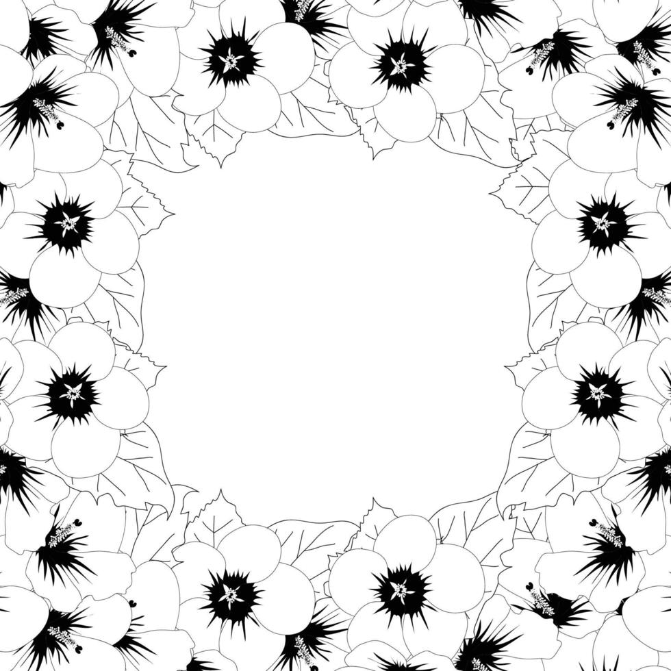 Hibiscus syriacus Outline - Rose of Sharon Border. Vector Illustration.