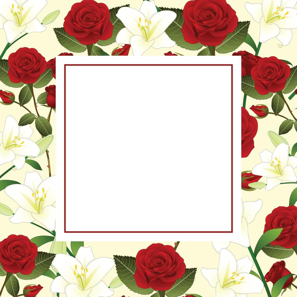 rosa roja y flor de lirio blanco tarjeta de banner de marfil beige de navidad vector