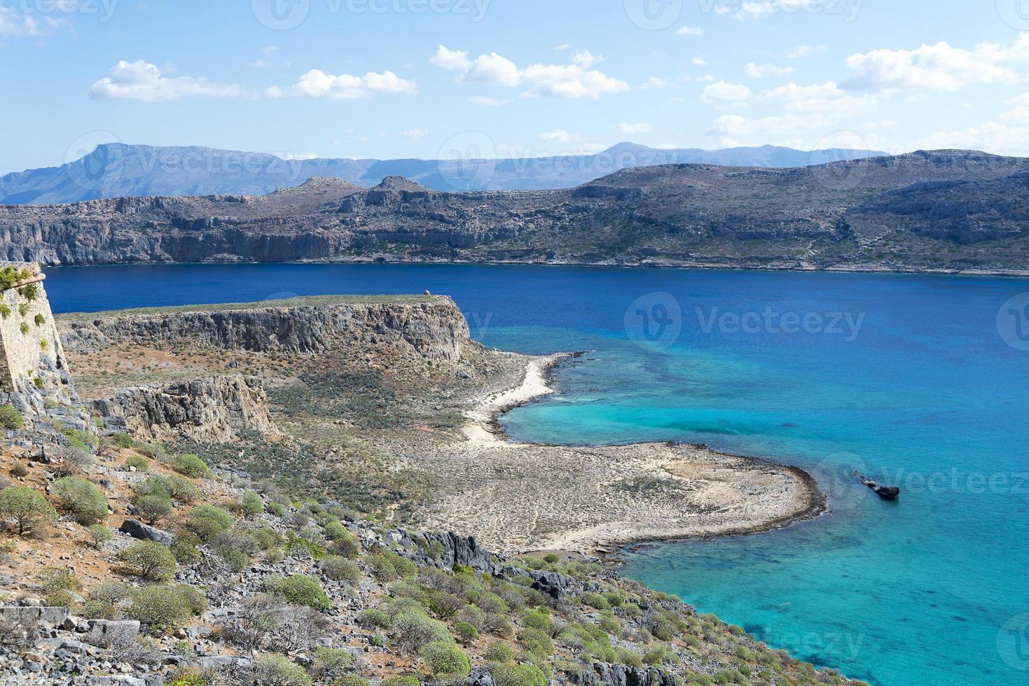 The view of the beach, the mountains and the sea. photo