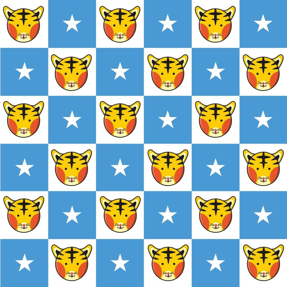 tigre estrella azul blanco tablero de ajedrez fondo vector