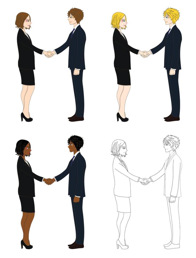 Set Business Woman and Man Handshake. vector