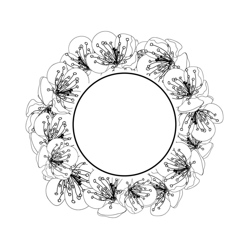 esquema de corona de banner de flor de flor de ciruelo vector