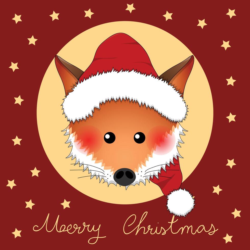 Red Fox Santa Claus on Red Christmas Greeting Card vector