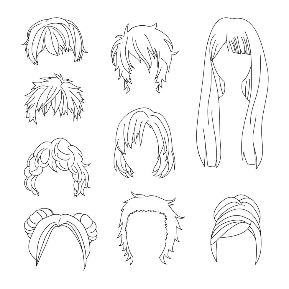 Collection Hairstyle for Man and Woman Hair Drawing Set 2. vector