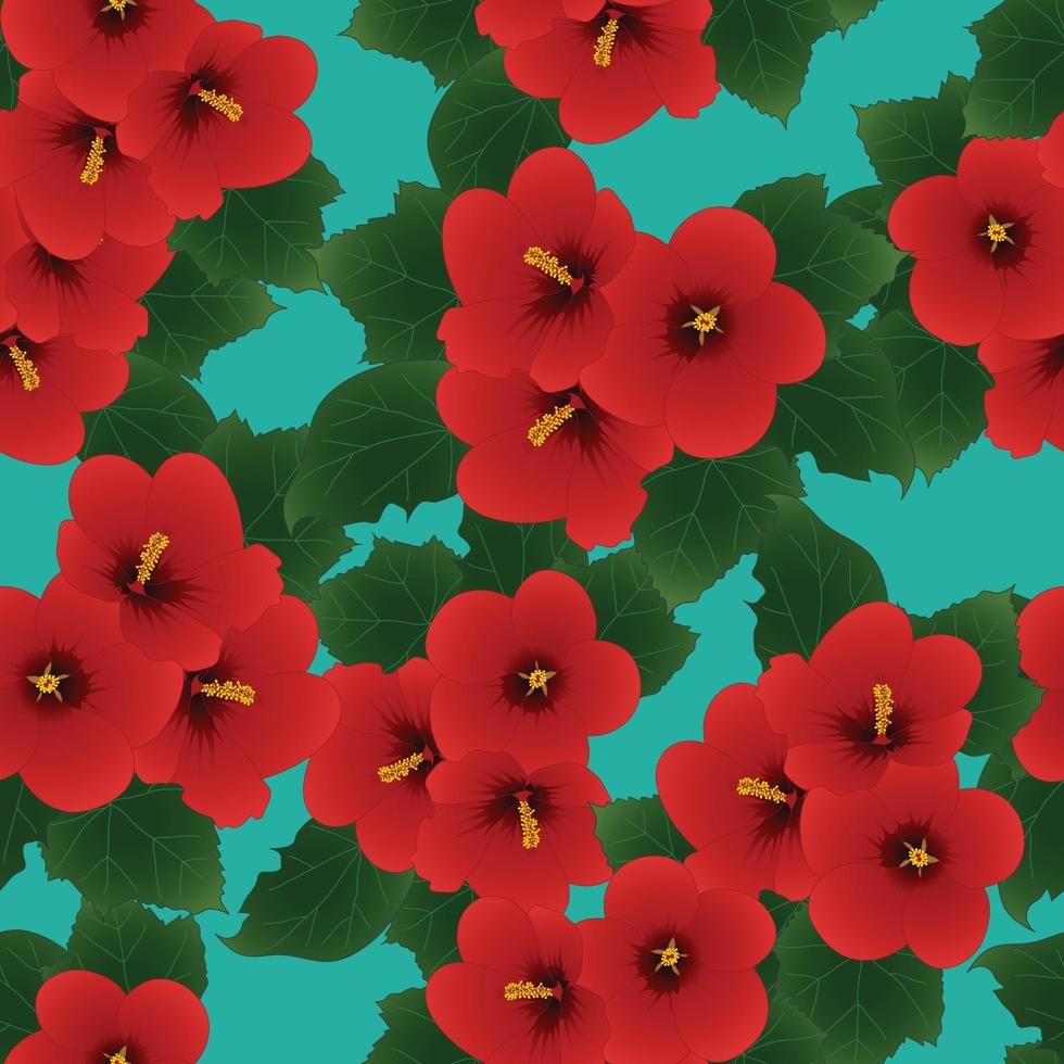 Red Hibiscus syriacus - Rose of Sharon on Green Teal Background vector