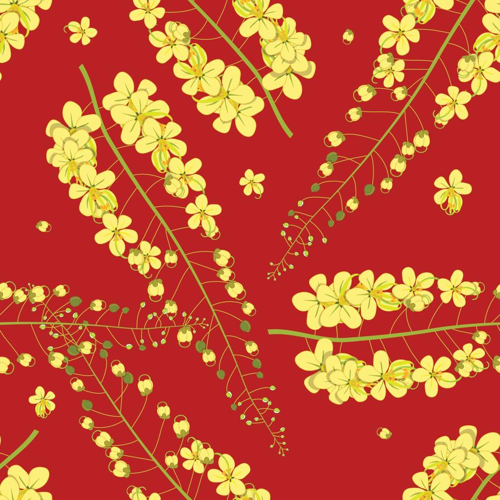 Cassia Fistula - Golden Shower Flower on Red Background. vector