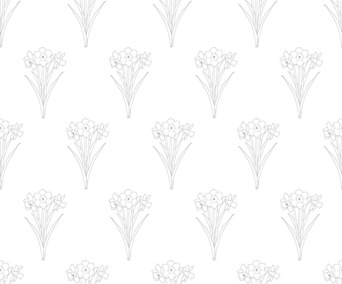 Daffodil - Narcissus Seamless on White Background vector