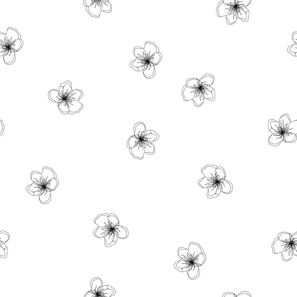 Peach Cherry Blossom Outline Seamless Texture Background vector