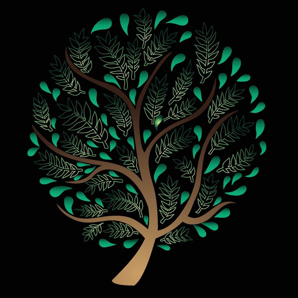 Green Tree isolated on Black Background vector
