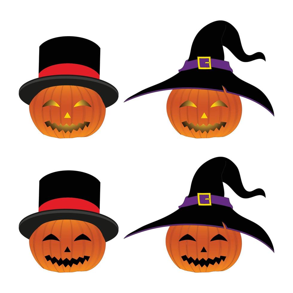 Halloween Pumpkin Lantern with Magician Hat and Witch Hat vector