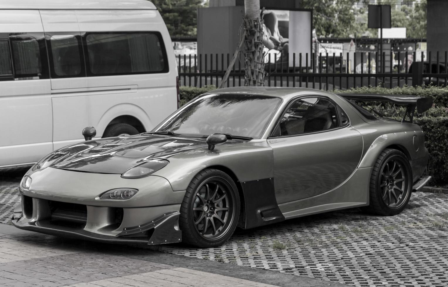 Bangkok Thailand 22. May 2018 Black and white picture of tuned sports car Bangkok Thailand. photo