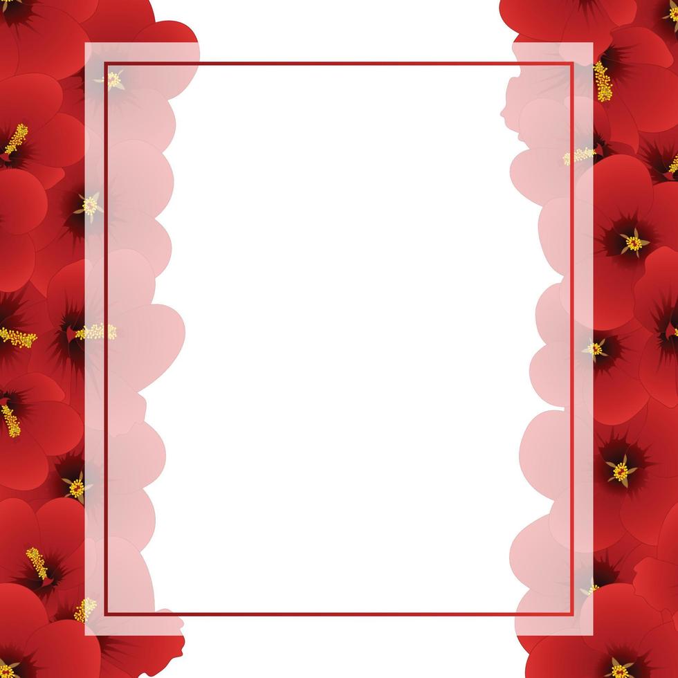 Red Hibiscus - Rose of Sharon Banner Card Border vector