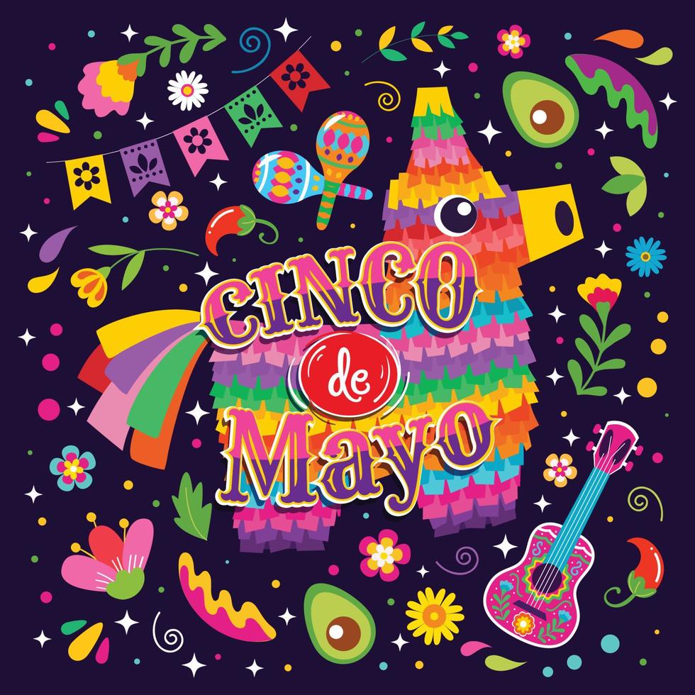 Cinco de Mayo Concept with Pinata and Ornaments vector