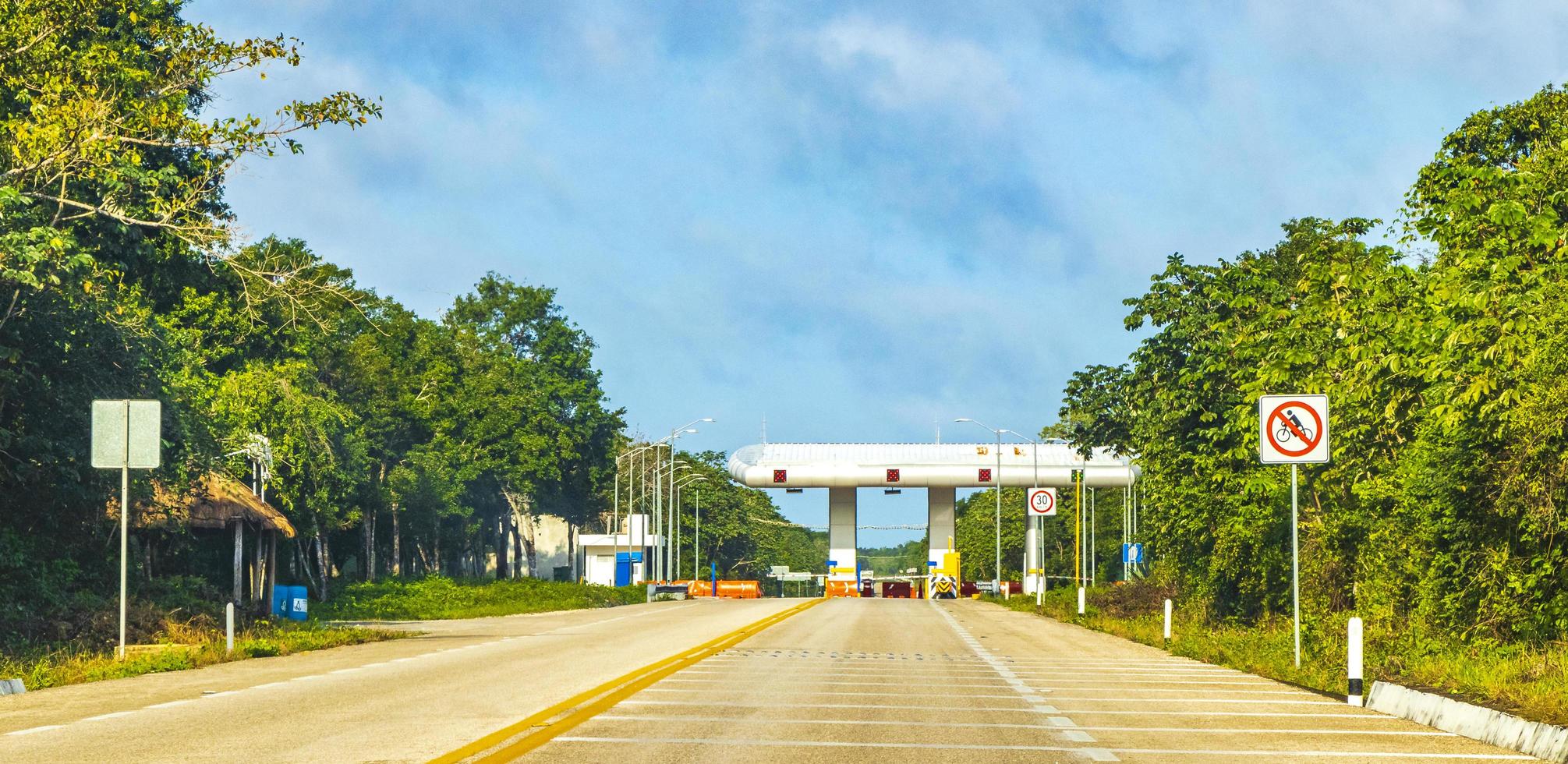 conduciendo por la autopista autopista en la naturaleza tropical de la selva méxico. foto