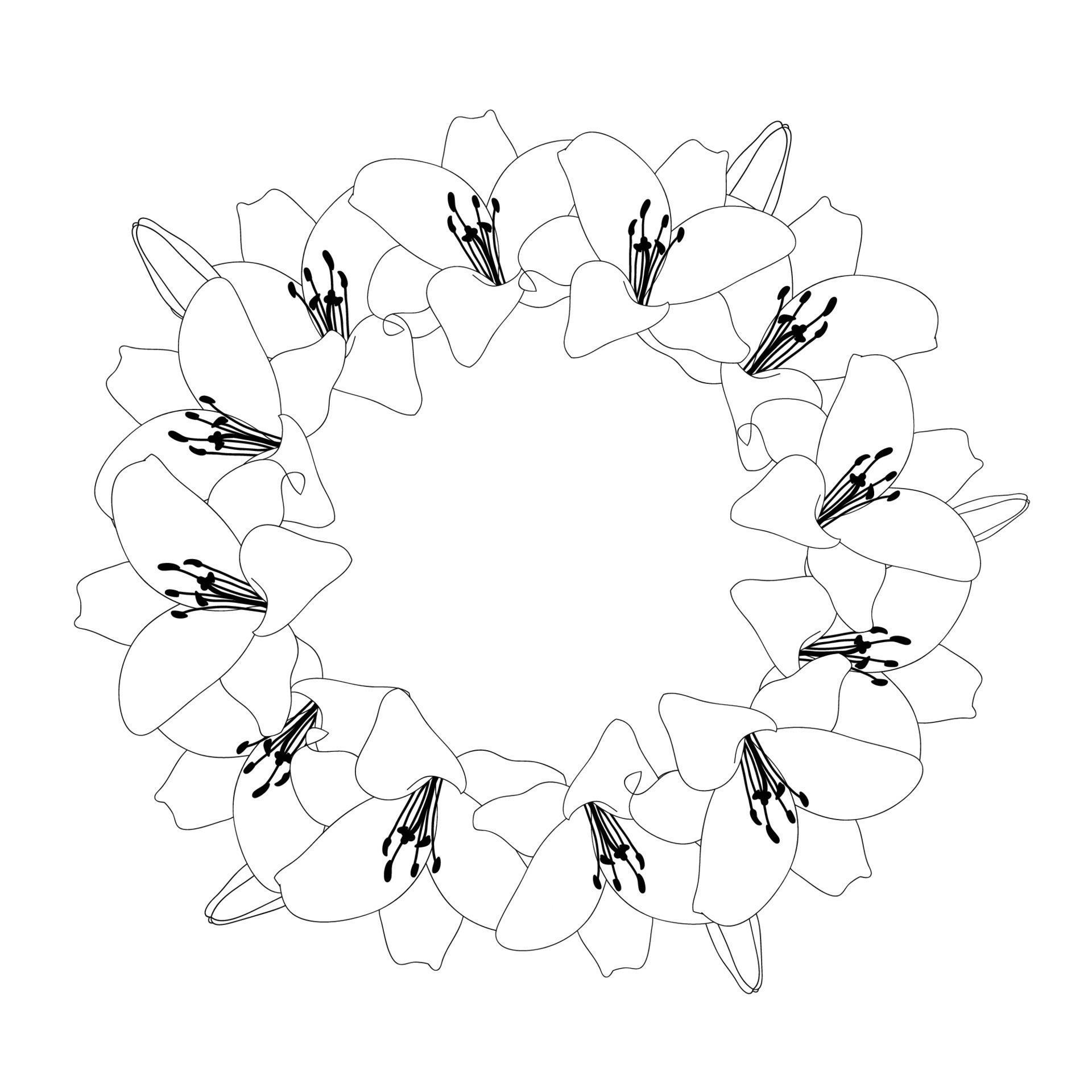 Lily Wreath Outline 5125379 Vector Art at Vecteezy