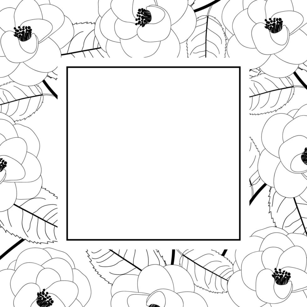 Camellia Flower on White Banner Card Outline vector