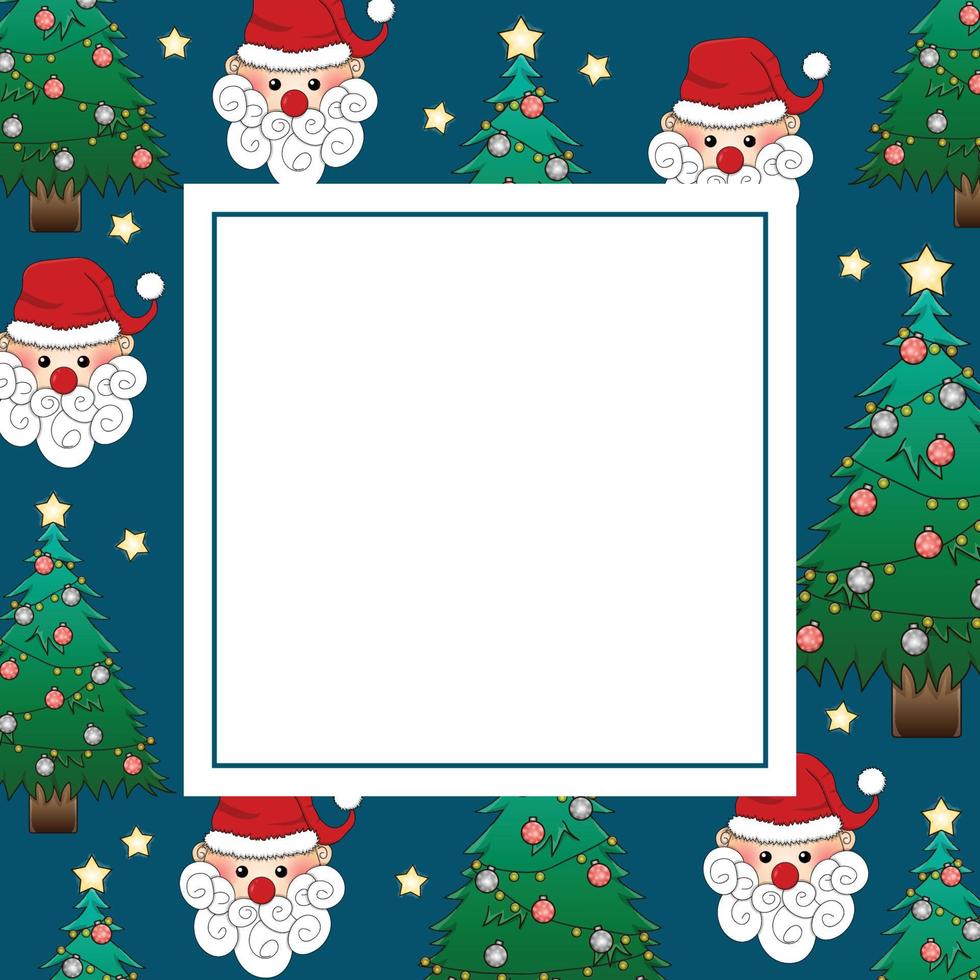 santa claus y árbol de navidad en tarjeta de banner azul índigo vector
