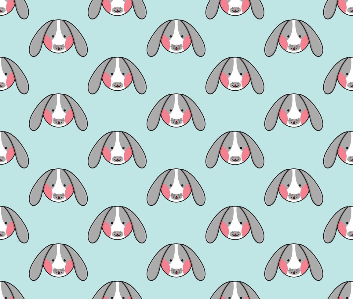 Rabbit Seamless on Blue Mint Background. Vector Illustration