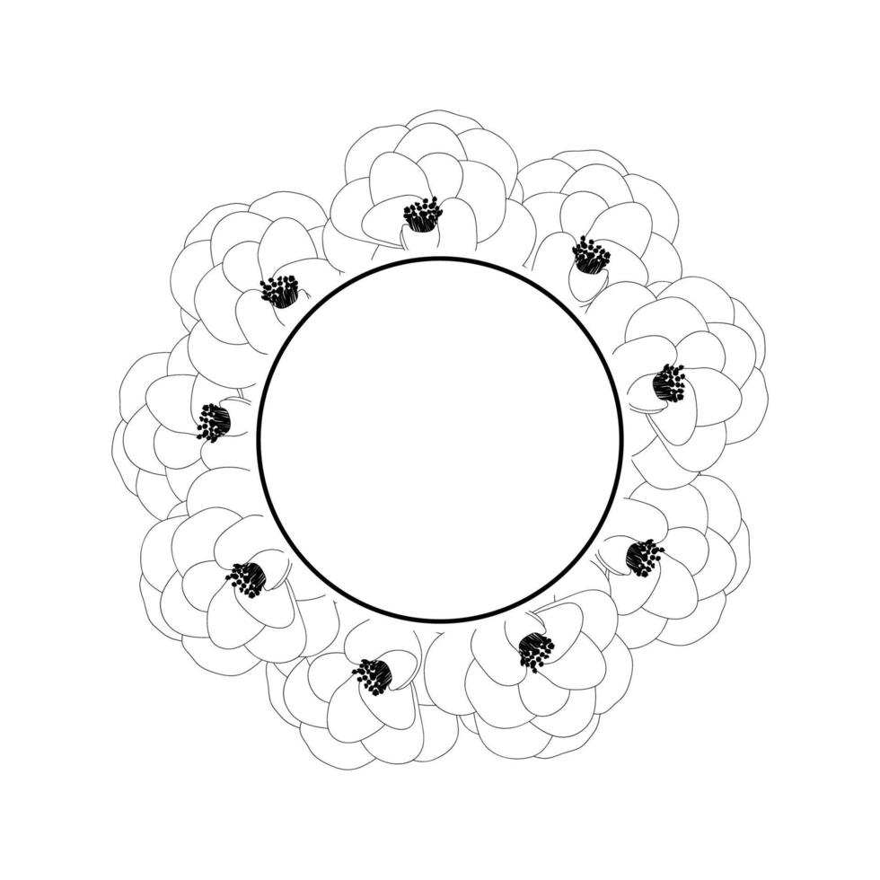 corona de banner de contorno de flor de camelia vector