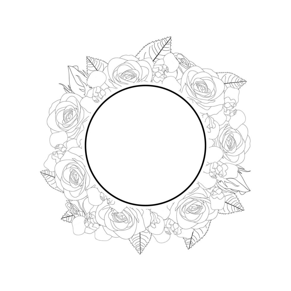 Rose and Iris Flower Banner Wreath Outline vector