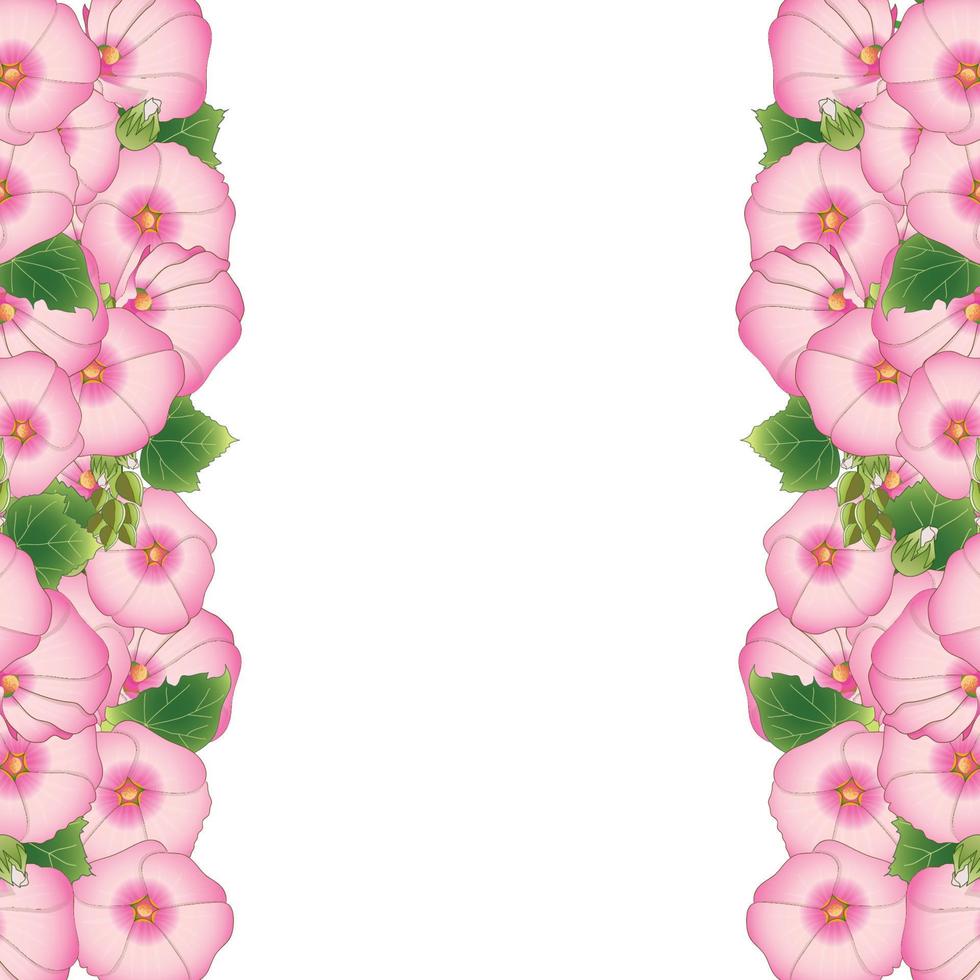 Pink Alcea Rosea Border - hollyhocks vector