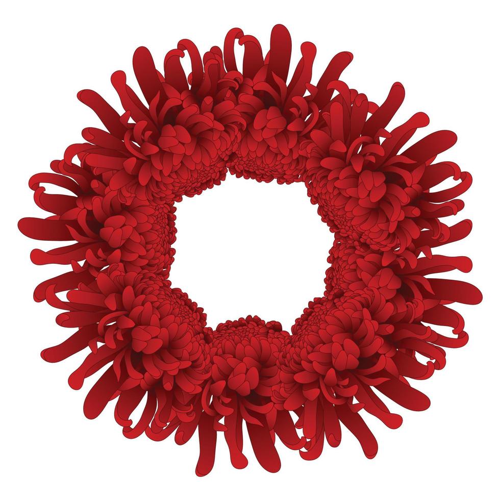 Red Chrysanthemum Flower Wreath. vector