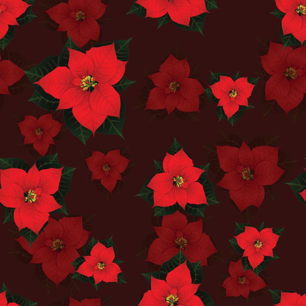 Red Poinsettia Seamless on Red Background vector