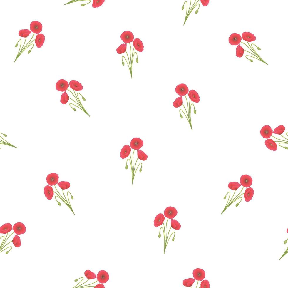 Red Corn Poppy Seamless on White Background vector