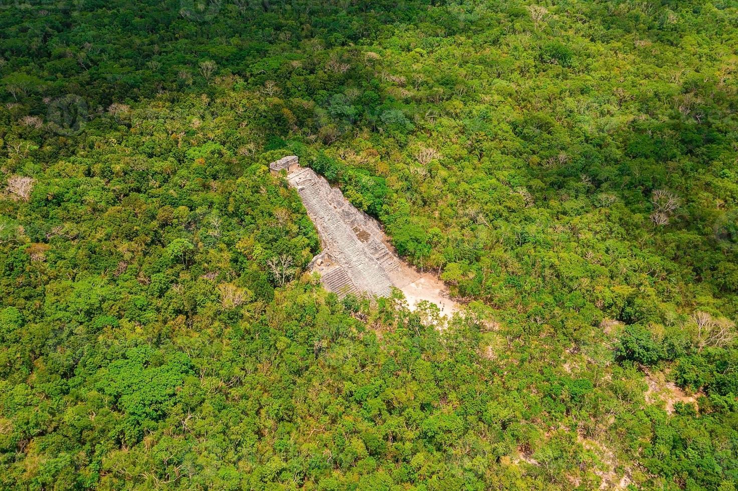 Aerial view of the Maya pyramid lost in the middle of a jungle. photo