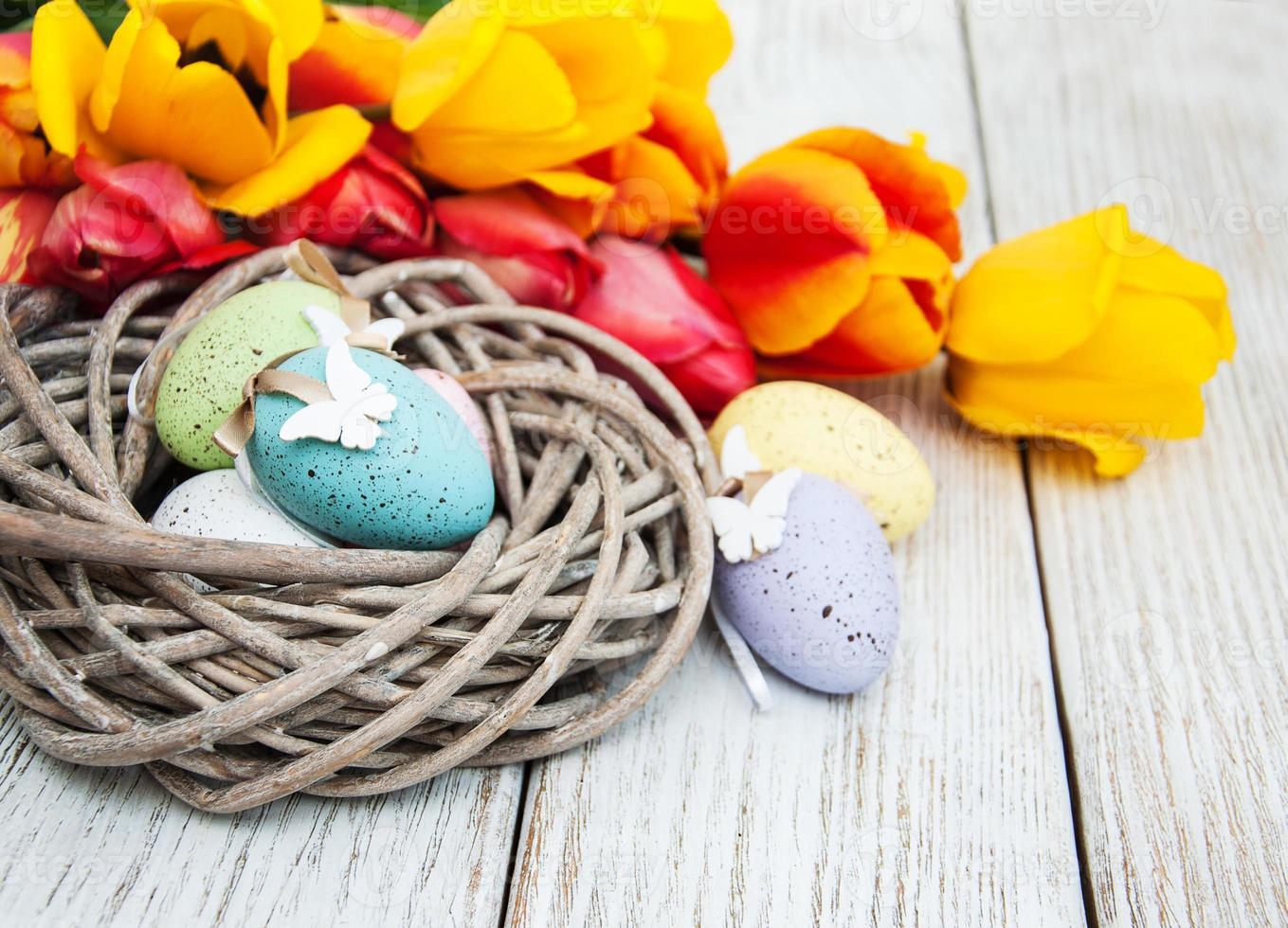 Easter egg in a nest photo