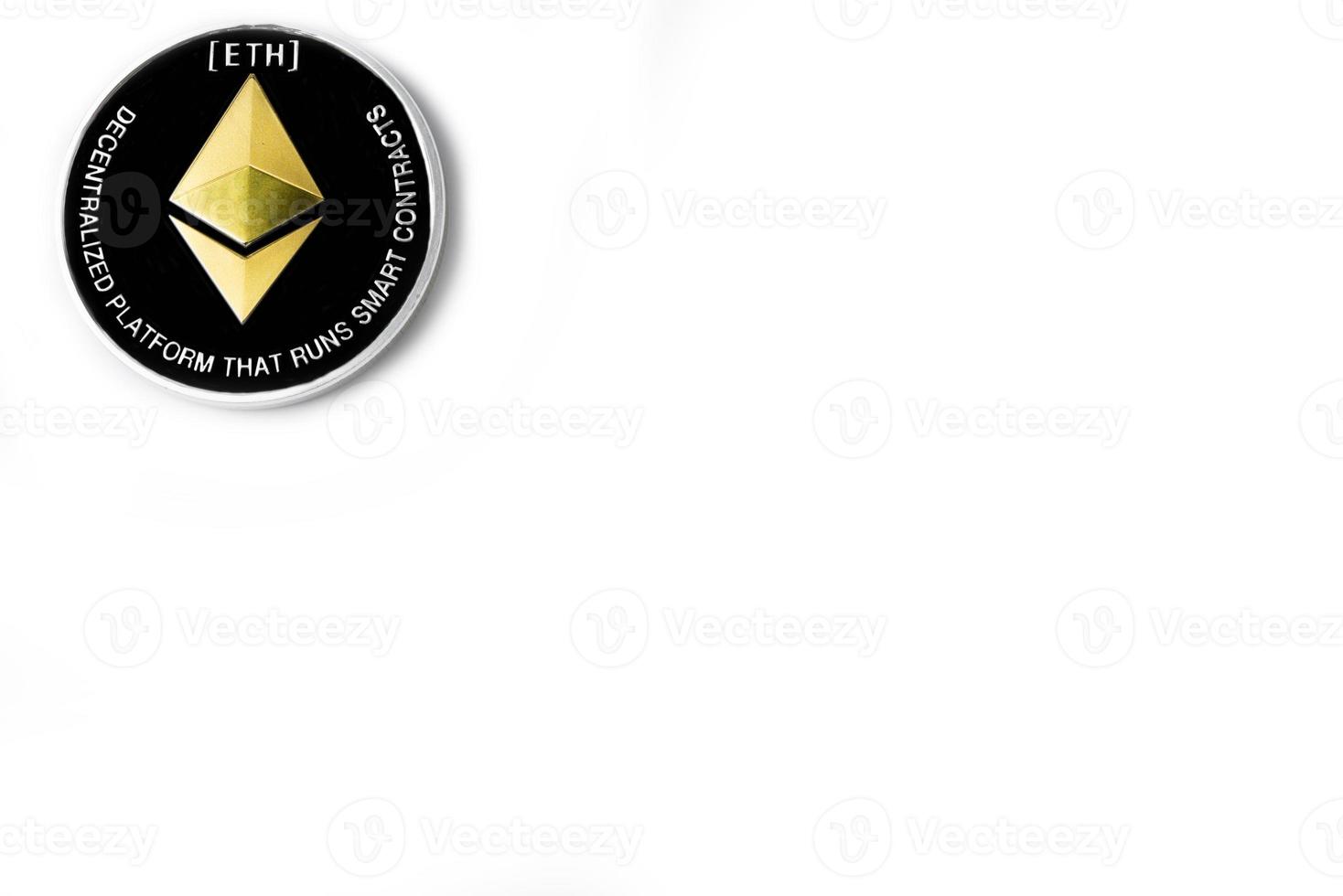 Single Real coin of cryptocurrency Silver Ethereum isolated on white background photo